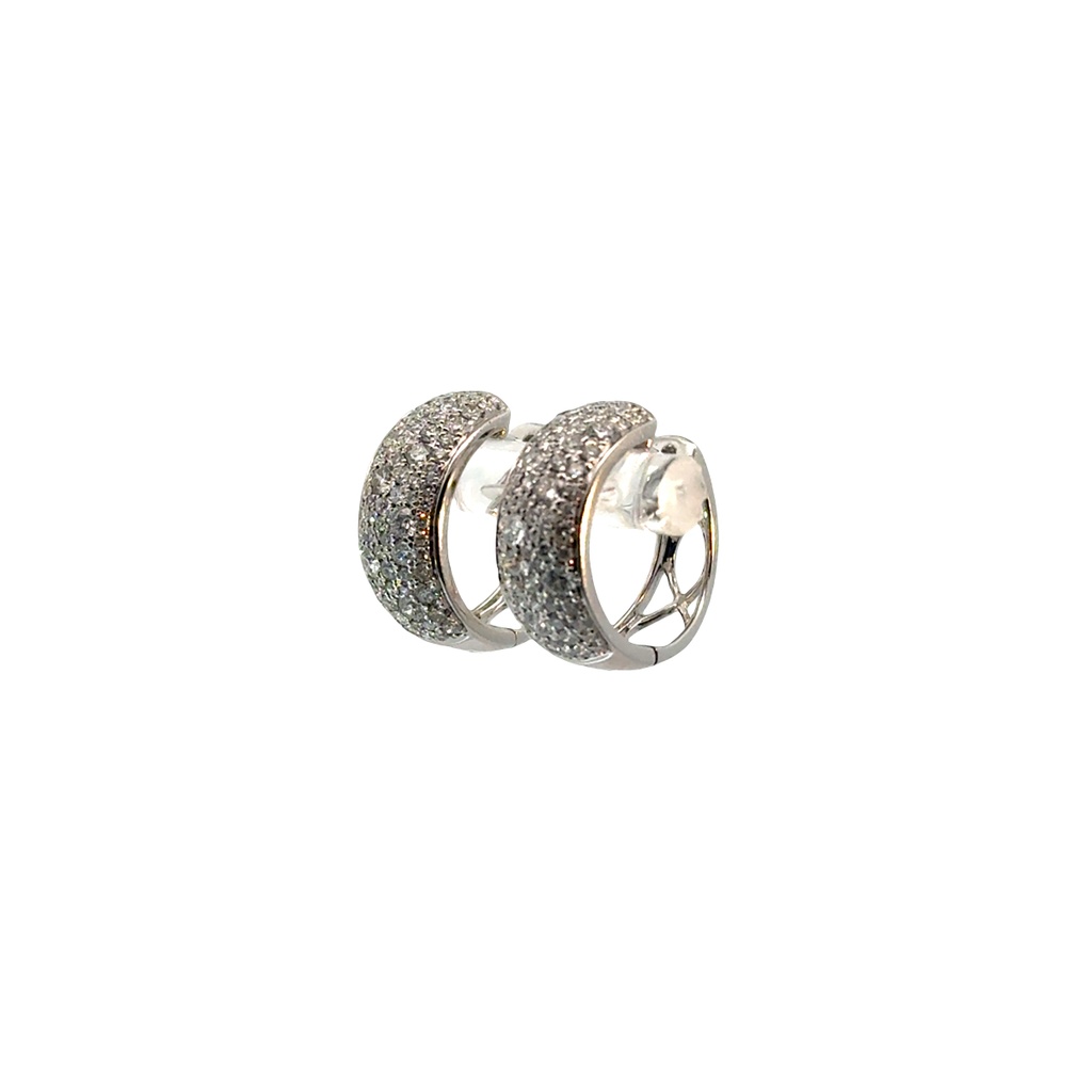 14Kt White Gold Pave Diamond Huggie Hoops 1.50cttw