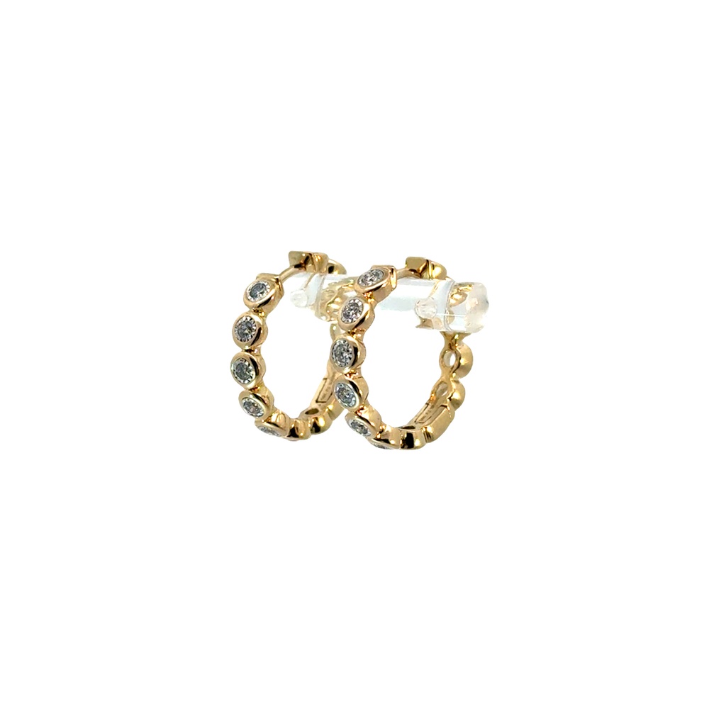 14Kt Yellow Gold Illusion Huggies With (14) Round Diamonds Weighing 0.32cttw
