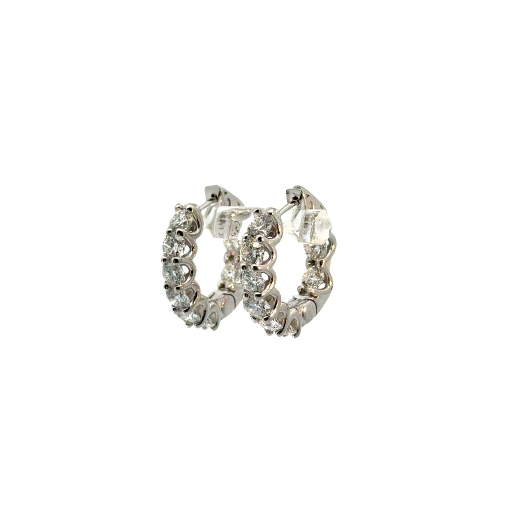 14Kt White Gold In/Out Hoops With (16) Round Diamonds Weighing 4.01cttw