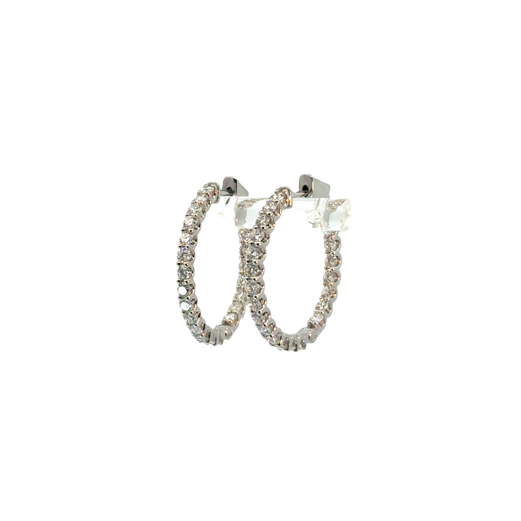 14Kt White Gold In/Out Hoops With (42) Round Diamonds Weighing 2.11cttw