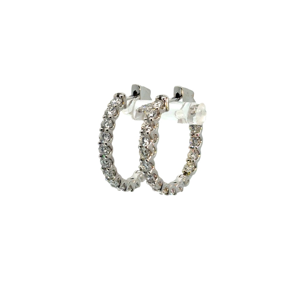14Kt White Gold In/Out Hoops With (32) Round Diamonds Weighing 3.20cttw