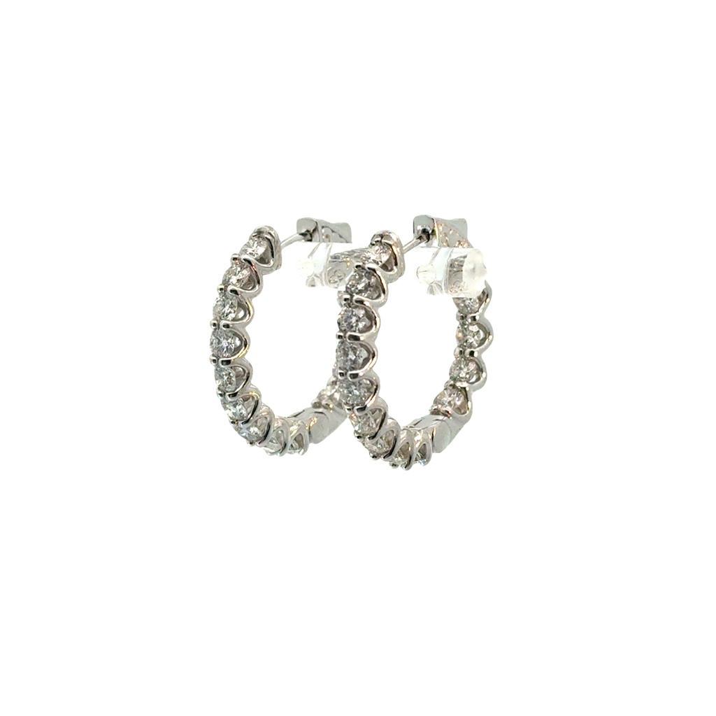 14Kt White Gold In/Out Hoops With (26) Round Diamonds Weighing 3.87cttw