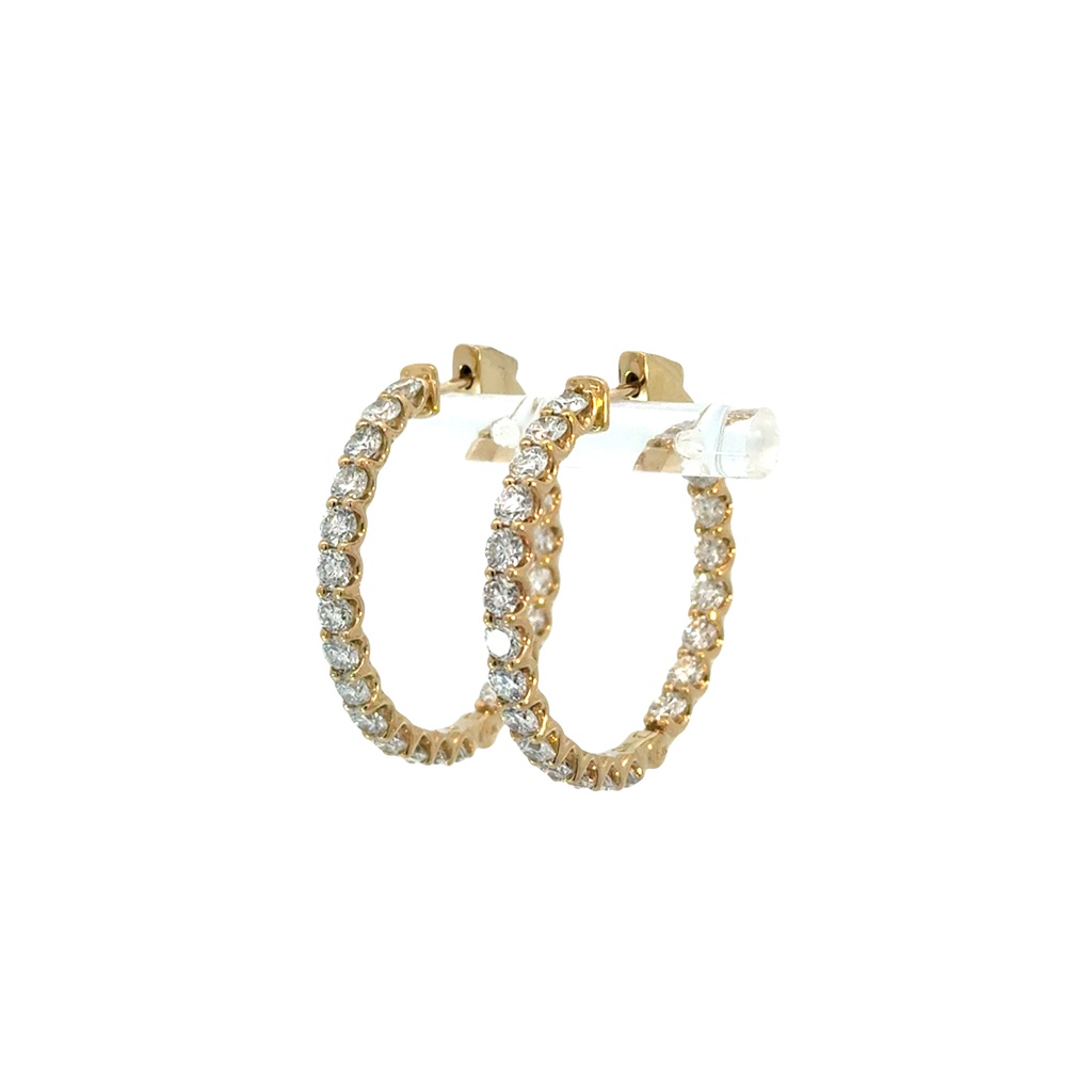 14Kt Yellow Gold In/Out Hoops With (44) Round Diamonds Weighing 4.35cttw