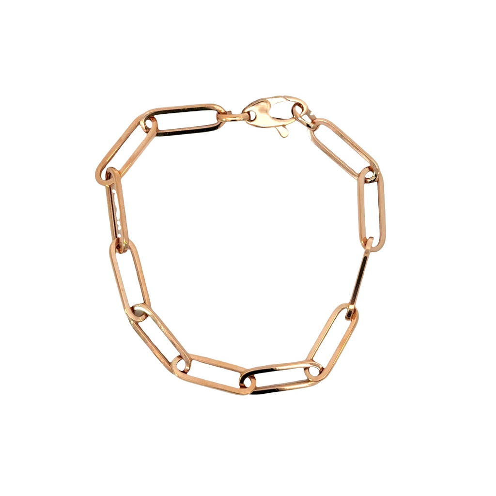 14Kt Rose Gold Paperclip Chain Bracelet 7"
