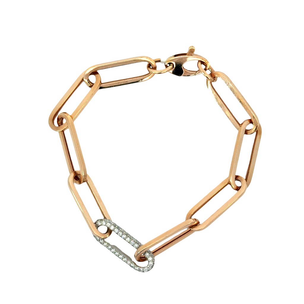 14Kt Rose Gold Paperclip Chain Bracelet With (100) Round Diamonds Weighing 1.48cttw