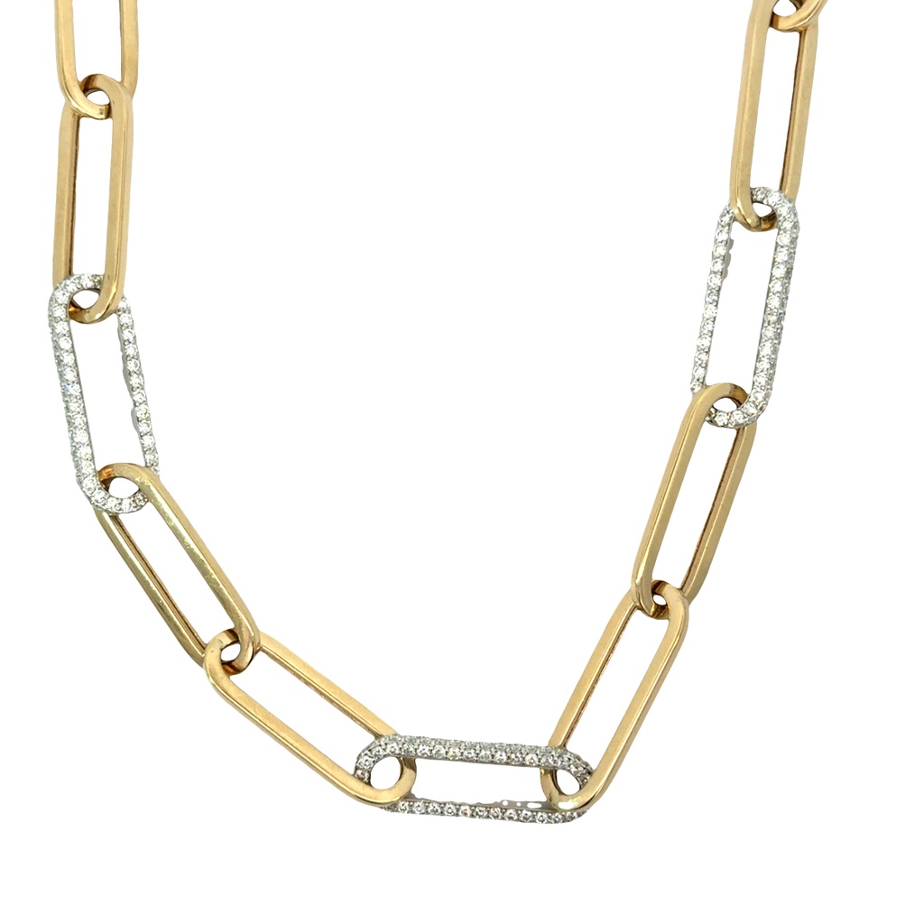 14Kt Yellow Gold Paperclip Chain Necklace With (318) Round Diamonds Weighing 4.55cttw