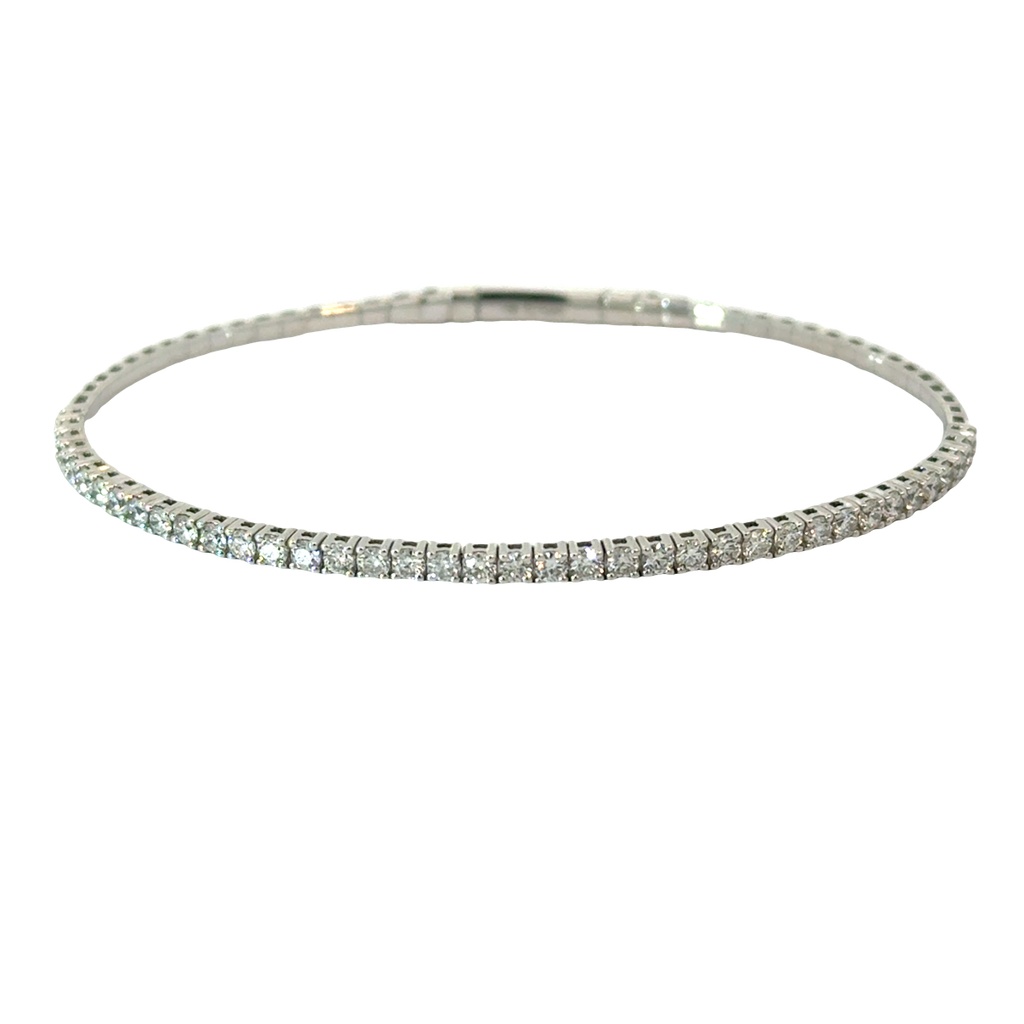 14Kt White Gold Flex Bangle With (39) Round Diamonds Weighing 1.31cttw