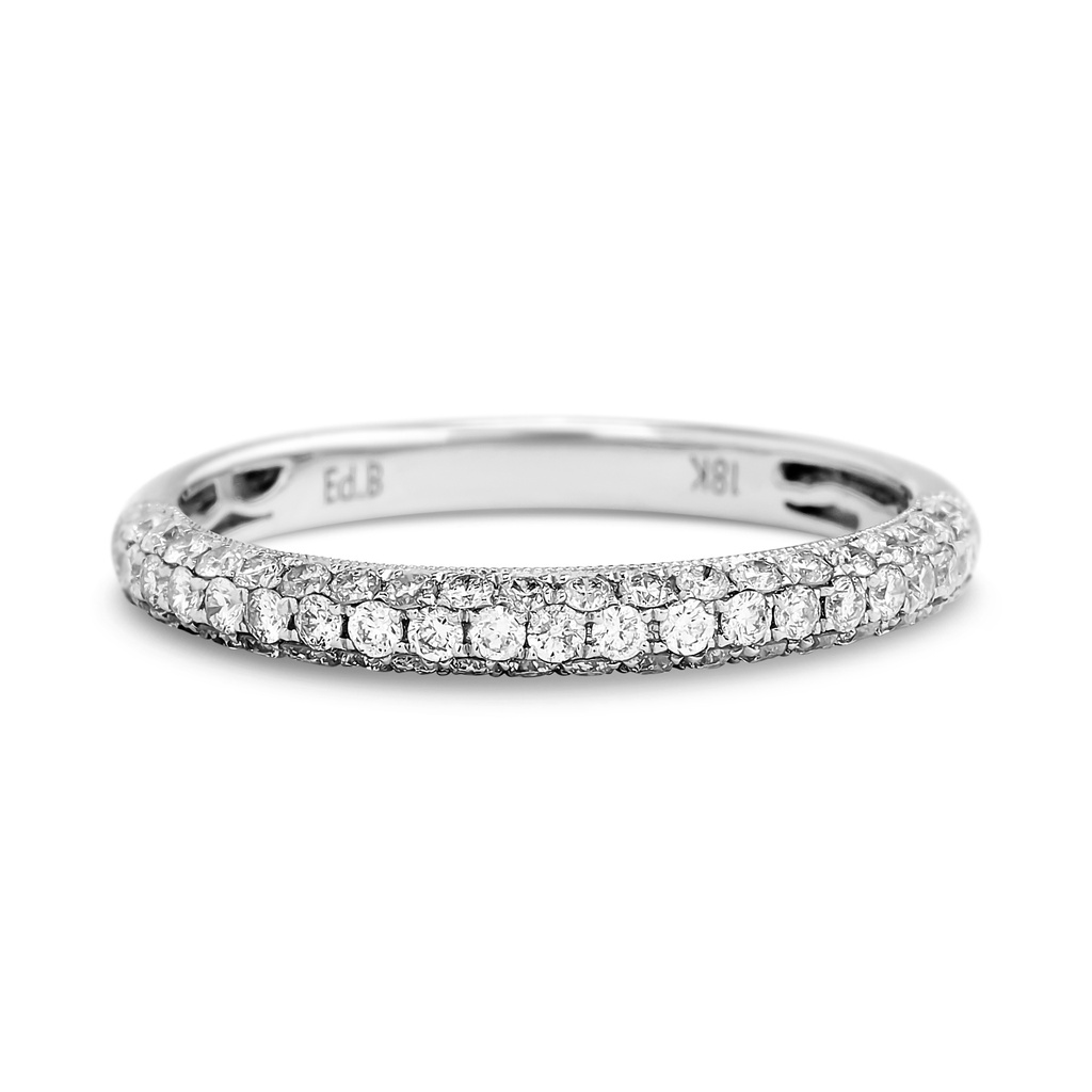 18Kt White Gold Three Row Micro Diamond Band 0.55cttw