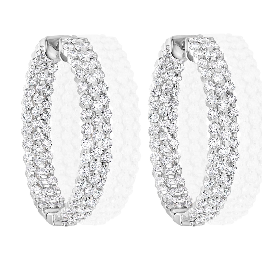 18Kt White Gold In/Out Hoops With (198) Round Diamonds Weighing 5.00cttw