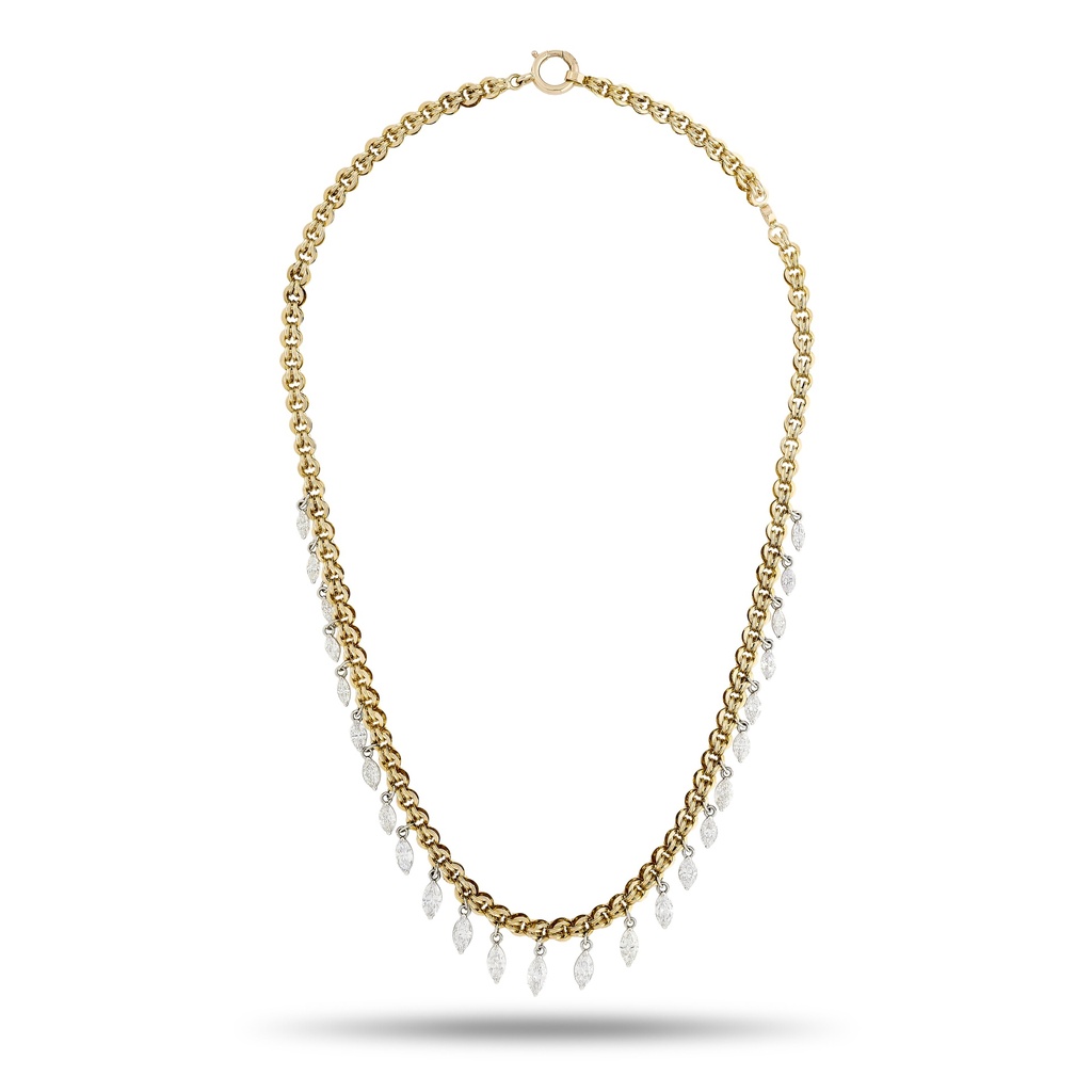 14/18Kt Two Toned Marquise Diamond Fringe Necklace 7.60cttw