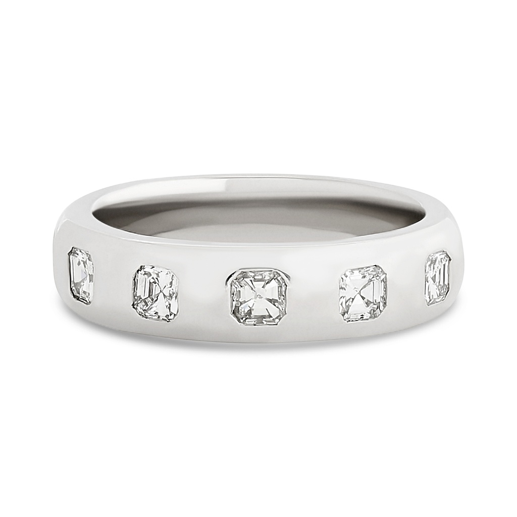 Platinum Bezel Set Eternity Band With (12) Asscher Cut Diamonds Weighing 1.50cttw