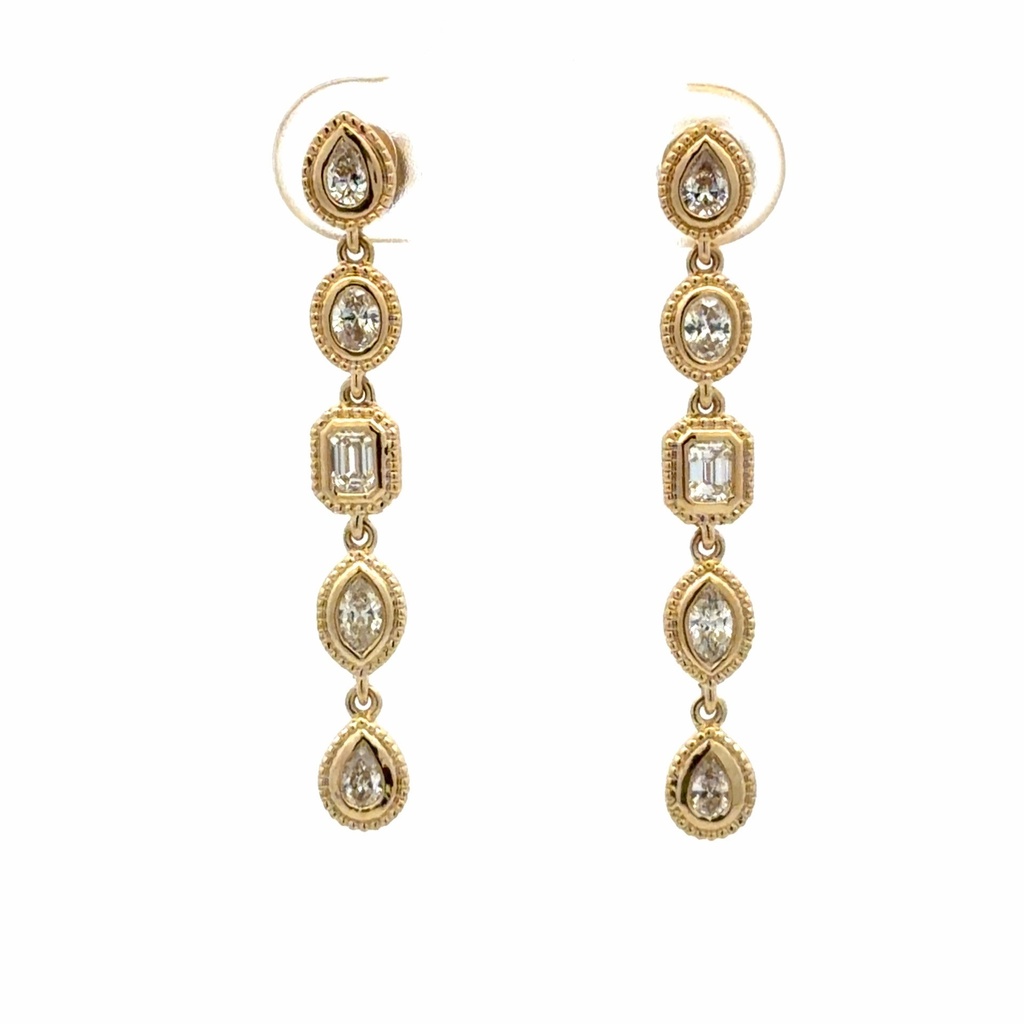 14Kt Yellow Gold Mix Shaped Diamond Earrings 0.74cttw