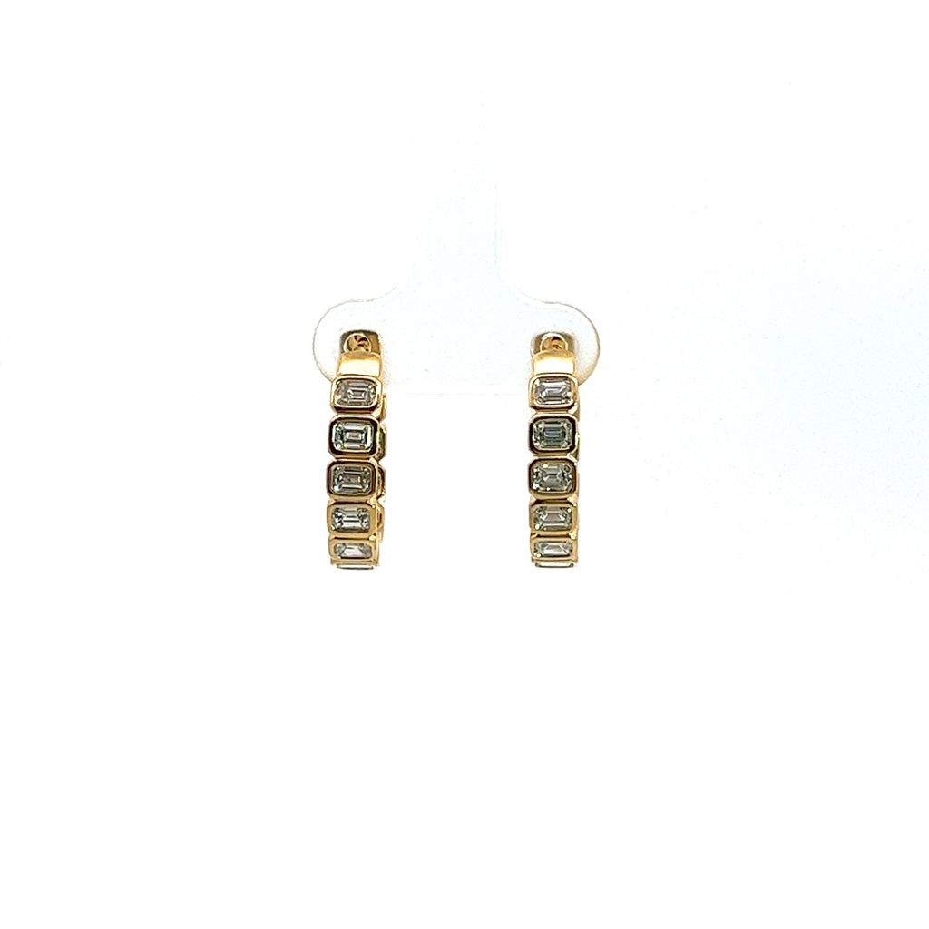 14Kt Yellow Gold Emerald Cut Diamond Hoops 1.99cttw