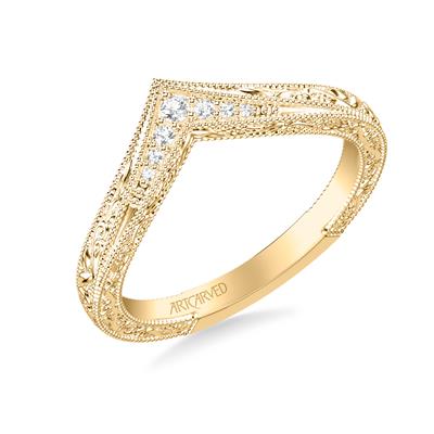 14Kt Yellow Gold Engraved Contour Band With (7) Round Diamonds Weighing 0.06cttw