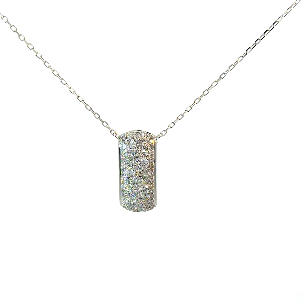 14Kt White Gold Pave Pendant Drop Necklace With (73) Round Diamonds Weighing 0.93cttw