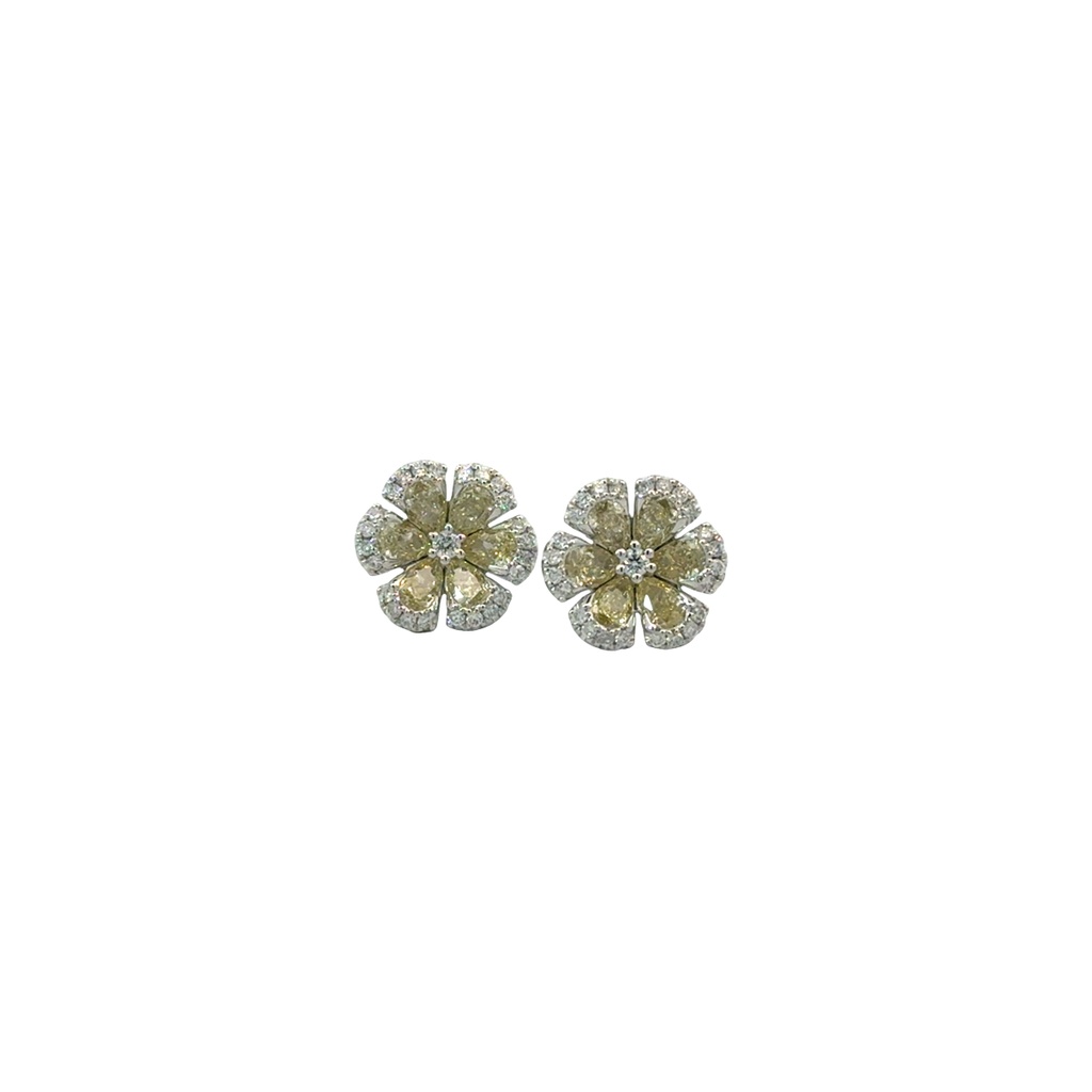 14Kt White Gold Flower Earrings With Fancy Yellow Diamonds Weighing 1.47ct And White Diamonds Weighing 0.28ct