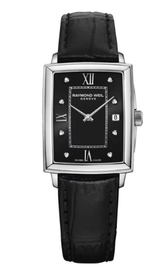 23x34mm Black Dial and Diamond Watch with a Leather Strap 0.03ct