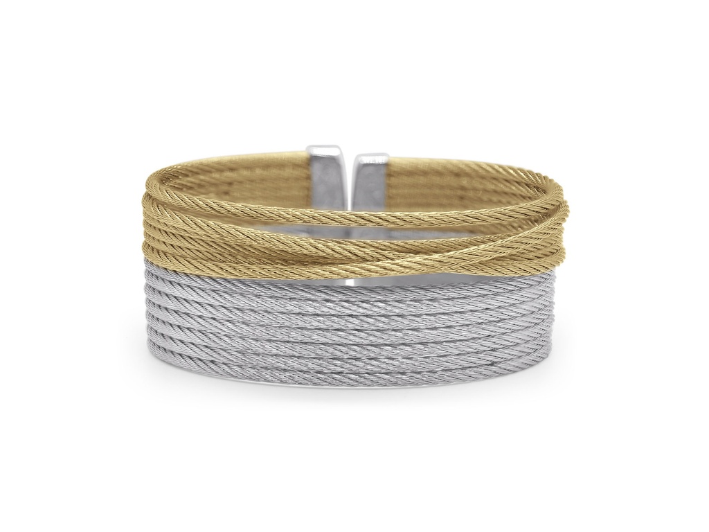 Yellow And Grey Nautical Cable Thirteen Row Cuff Bracelet