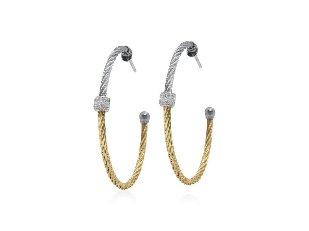 Diamond Yellow And Grey Hoop Earrings 0.13cttw