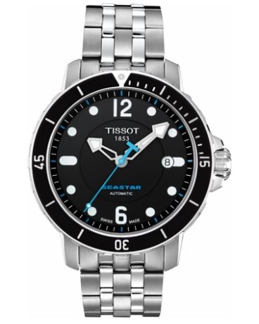 42mm Seastar Black Dial Watch with a Stainless Steel Strap