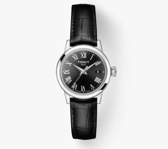 28mm Black Dial Watch with a Leather Strap