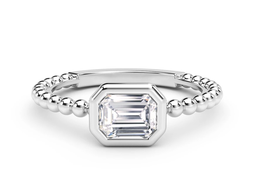 De Beers Forevermark Emerald Cut Diamond Beaded Bezel Stackable Ring 0.30cttw FM9088501