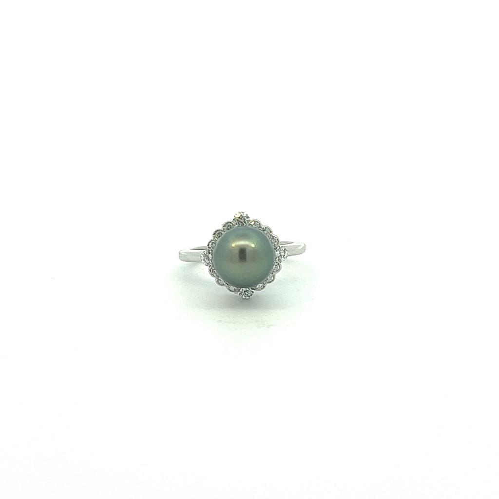 Diamond And Tahitian Pearl Ring 0.42cttw