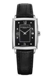 [5925-STC-00295] 23x34mm Black Dial and Diamond Watch with a Leather Strap 0.03ct