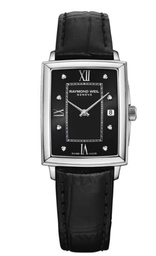 [5925-STC-00295] 23x34mm Black Dial and Diamond Watch with a Leather Strap 0.03ct