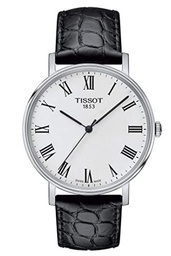 [T1094101603301] 42mm White Dial Watch with a Black Leather Strap