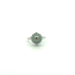 [PR230TW] Diamond And Tahitian Pearl Ring 0.42cttw