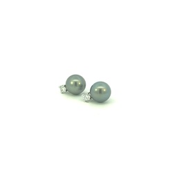 [910TD] Diamond And Tahitian Pearl Stud Earrings 0.35cttw