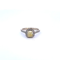 [141766] 14Kt White Gold Fancy Yellow Cushion Cut Diamond Ring 1.47cttw