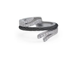[02-52-1721-11] ​​18Kt White Gold Ring With Black Nautical Cable And 40 Round Diamonds Weighing 0.33cttw