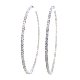 [EDD5154_RD-319] 14Kt White Gold In/Out Hoop Earrings With 85 Round Diamonds Weighing 3.24cttw