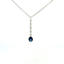 [7081] White Gold Lariat With And Oval Sapphire Weighing 2.30ct And Pear Shaped Diamonds Weighing 0.79ct