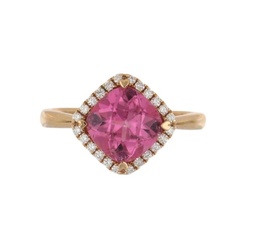 [RBCS8MRGRD] 18Kt Rose Gold Ring With A Cushion Cut Rubelite And A Halo Of Round Diamonds Weighing 0.15ct