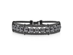 [04-52-M921-02] Stainless Steel Black Nautical Cable Men's Bracelet With Onyx Beads