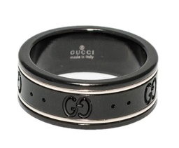 [YBC225985001013] White Gold And Black Corundum Icon Band