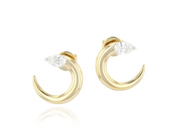[E0009DPTY] Yellow Gold And Platinum Crescent Fan Earrings 0.61cttw