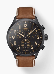 [T116.617.36.052] 45mm Black Dial Watch With Brown Leather Strap