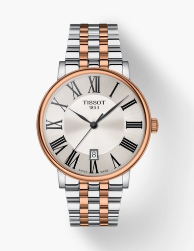 [T122.410.22.033.00] 40mm Silver Dial Watch With Two Toned Strap