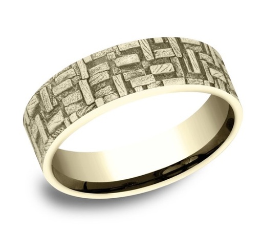 [CF84738614KY] 14Kt Yellow Gold 7mm Comfort Fit Tetris Design Band Sz10