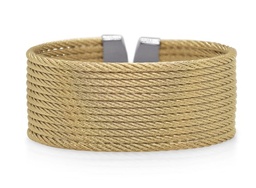 [04-17-b612-00] Stainless Steel Yellow Nautical Cable Twelve Row Cuff Bracelet