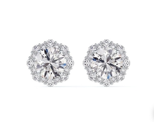[EA1050RD122DCW00ST] White Gold Floral Halo Diamond Stud Earrings 1.21cttw