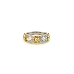 [7185-1] White Gold Yellow And White Cushion Cut Diamond Ring 1.59cttw