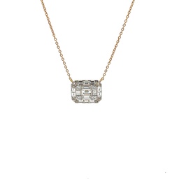 [20096] Yellow Gold Pendant Necklace With Round Diamonds Weighing 0.18ct And Baguette Diamonds Weighing 1.23ct