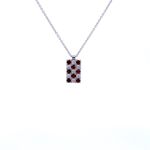 [1512] White Gold Square Pendant With Garnets And Round Diamonds Weighing 0.26cttw