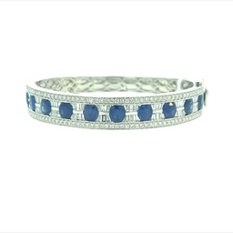 [B77548] 14Kt White Gold Bangle Bracelet With 10 Oval Sapphires Weighing 8.08ct 54 Baguette Diamonds Weighing 1.76ct And 104 Round Diamonds Weighing 1.60ct G-H/SI