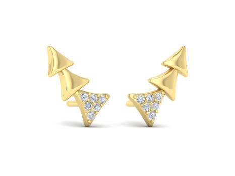 [VER60766] 14Kt Yellow Gold Miravel Trinity Ear Climbers With 12 Round Diamonds Weighing 0.10cttw